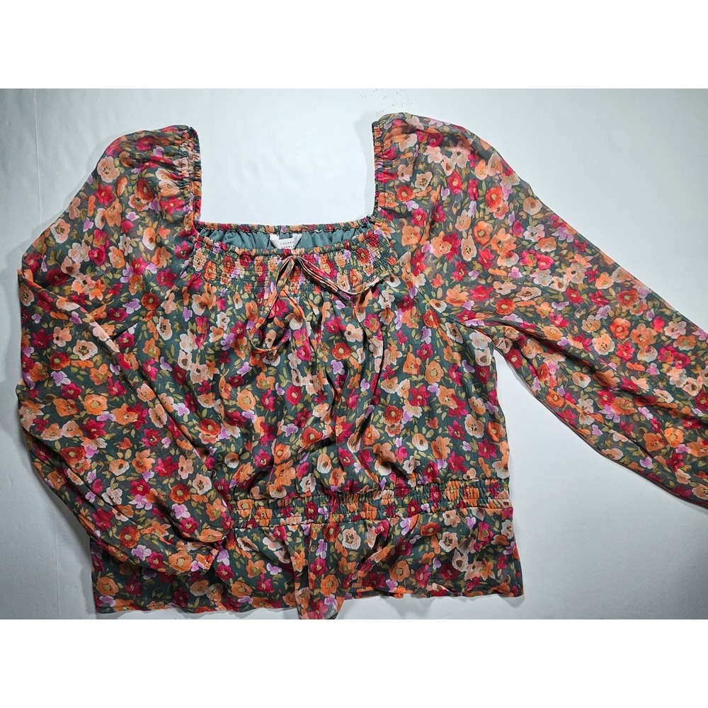 LC Lauren Conrad Floral Smocked Top Multicolor, Women's Size XXL‎
